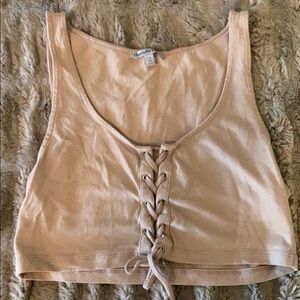Charlotte Russe beige tie up crop top